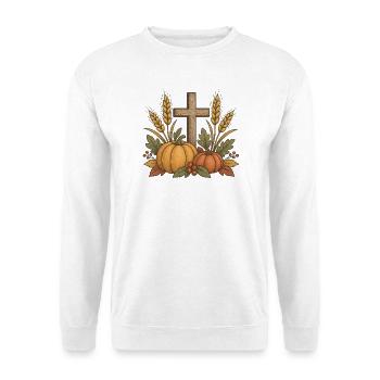 Herbsternte Kreuz Motiv - Unisex Pullover - Weiß - Vorne - Alina (178cm) & Michal (187cm)