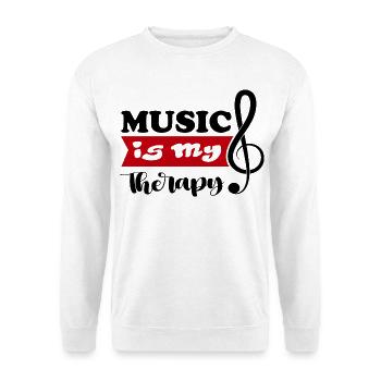 Music is my Therapy Dance Noten DJ Sprüche  - Unisex Pullover - Weiß - Vorne - Alina (178cm) & Michal (187cm)