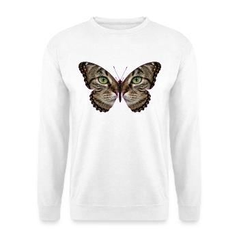 Schmetterlingskatzengrüne Augen - Unisex Pullover - Weiß - Vorne - Alina (178cm) & Michal (187cm)