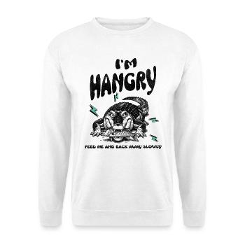 Hungriger Alligator, gib mir Essen! - Unisex Pullover - Weiß - Vorne - Alina (178cm) & Michal (187cm)