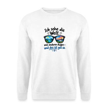Weltblick in Sonnenbrille - Unisex Pullover - Weiß - Vorne - Alina (178cm) & Michal (187cm)