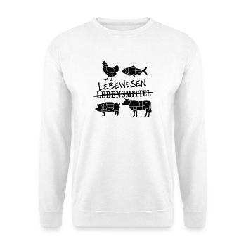 Lebewesen nicht Lebensmittel  - Unisex Pullover - Weiß - Vorne - Alina (178cm) & Michal (187cm)