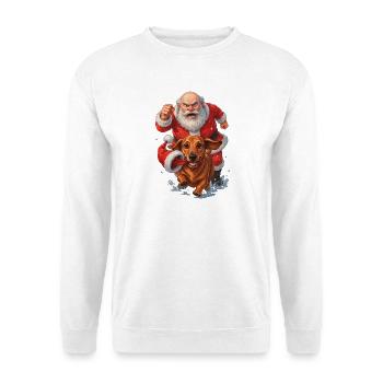 Dackel klaut Weihnachtsmannmütze - Unisex Pullover - Weiß - Vorne - Alina (178cm) & Michal (187cm)
