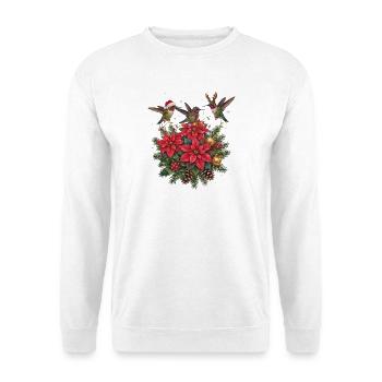 Kolibris mit Weihnachtssternen und Lichterkette - Unisex Pullover - Weiß - Vorne - Alina (178cm) & Michal (187cm)