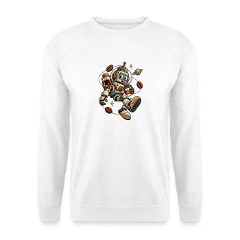 Orbit-Espresso – Kaffeeroboter im All - Unisex Pullover - Weiß - Vorne - Alina (178cm) & Michal (187cm)