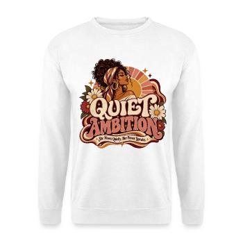Stille Retro-Ambition – Macht braucht keine Öffentlichkeit - Unisex Pullover - Weiß - Vorne - Alina (178cm) & Michal (187cm)