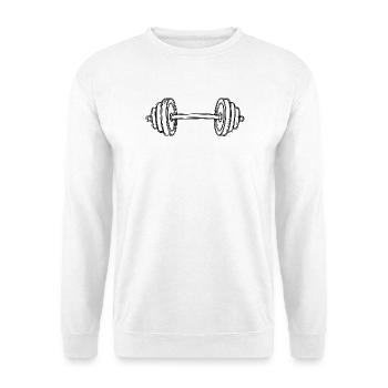Hantel im Skizzenstil – Kraftsport und Fitness - Unisex Pullover - Weiß - Vorne - Alina (178cm) & Michal (187cm)