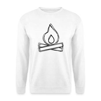 Lagerfeuer handgezeichnet - Unisex Pullover - Weiß - Vorne - Alina (178cm) & Michal (187cm)
