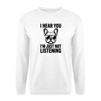 Französische Bulldogge Fun French Bulldog Geschenk - Unisex Pullover - Weiß - Vorne - Alina (178cm) & Michal (187cm)