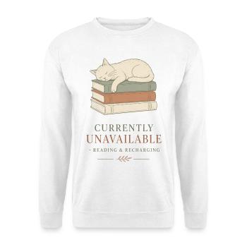 Schläfrige Katze auf Büchern - Unisex Pullover - Weiß - Vorne - Alina (178cm) & Michal (187cm)