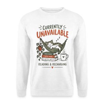 Kuscheliges Lesen in der Hängematte - Unisex Pullover - Weiß - Vorne - Alina (178cm) & Michal (187cm)