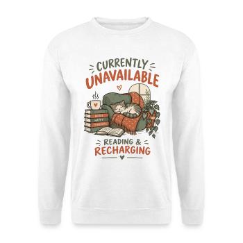 Kuschelige Lesestunde Katzen Bücher Relax - Unisex Pullover - Weiß - Vorne - Alina (178cm) & Michal (187cm)