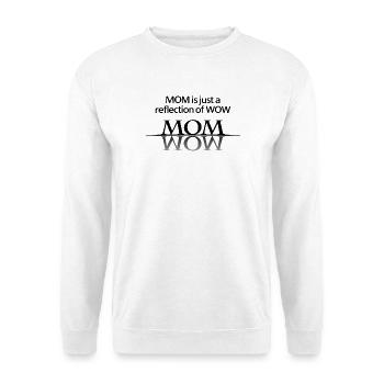 Mom Wow – Mama ist einfach WOW Geschenk für Mütter - Unisex Pullover - Weiß - Vorne - Alina (178cm) & Michal (187cm)