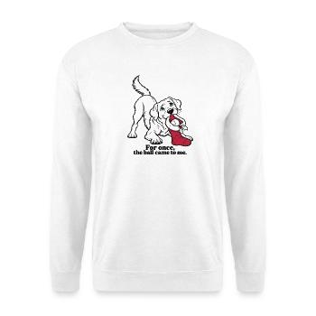 Labrador-Weihnachtsstrumpf und Tennisball - Unisex Pullover - Weiß - Vorne - Alina (178cm) & Michal (187cm)
