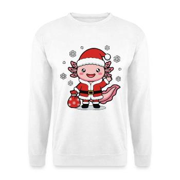 Süße Kawaii Axolotl Santa Weihnachtsgeschenktüte - Unisex Pullover - Weiß - Vorne - Alina (178cm) & Michal (187cm)