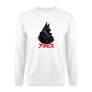 Cyberpunk Anubis Japanische rote Sonne Streetwear - Unisex Pullover - Weiß - Vorne - Alina (178cm) & Michal (187cm)