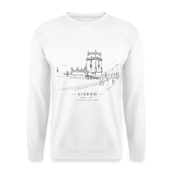 Lissabonner Belem-Turm - Unisex Pullover - Weiß - Vorne - Alina (178cm) & Michal (187cm)