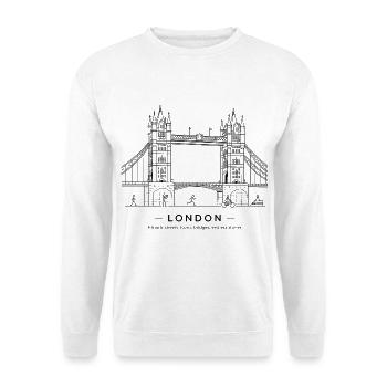 London — Tower Bridge Line Art - Unisex Pullover - Weiß - Vorne - Alina (178cm) & Michal (187cm)