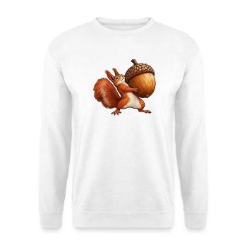 Rotes Eichhörnchen mit einer riesigen Eichel - Unisex Pullover - Weiß - Vorne - Alina (178cm) & Michal (187cm)