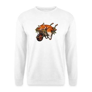 Fuchs schläft in einer Schubkarre - Unisex Pullover - Weiß - Vorne - Alina (178cm) & Michal (187cm)
