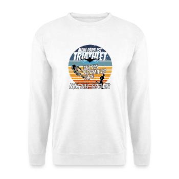 Mein Papa ist Triathlet - nur viel cooler - Unisex Pullover - Weiß - Vorne - Alina (178cm) & Michal (187cm)