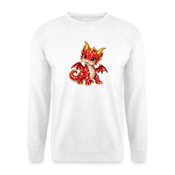 Süßer Fliegenpilzdrache – Fantasy Drachenbaby - Unisex Pullover - Weiß - Vorne - Alina (178cm) & Michal (187cm)