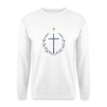 Kreuzkranz mit Sternenkrone - Unisex Pullover - Weiß - Vorne - Alina (178cm) & Michal (187cm)