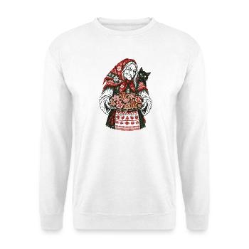 Weihnachts-Baba Yaga Lebkuchen-Design - Unisex Pullover - Weiß - Vorne - Alina (178cm) & Michal (187cm)