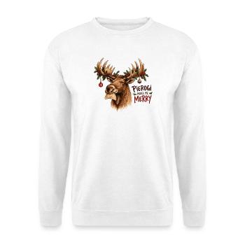 Pierogi Make Me Merry Christmas Elch-Design - Unisex Pullover - Weiß - Vorne - Alina (178cm) & Michal (187cm)