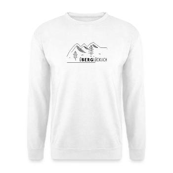 Überglücklich – Wandern, Berge und Natur erleben - Unisex Pullover - Weiß - Vorne - Alina (178cm) & Michal (187cm)