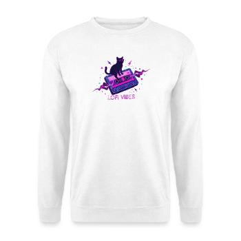 Lofi Vibes Cool Cat Kassette - Unisex Pullover - Weiß - Vorne - Alina (178cm) & Michal (187cm)