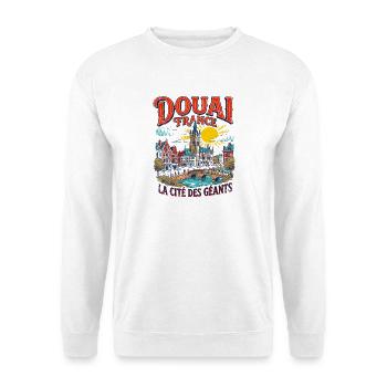 La View Douai France Retro Travel Poster Cityscape - Unisex Pullover - Weiß - Vorne - Alina (178cm) & Michal (187cm)