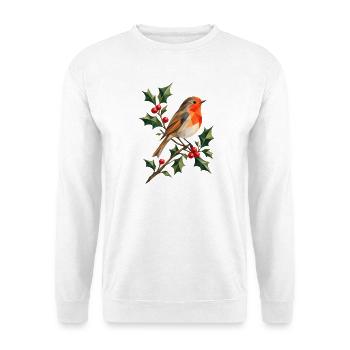 Rotkehlchen auf Stechpalme im Polygon-Stil  - Unisex Pullover - Weiß - Vorne - Alina (178cm) & Michal (187cm)