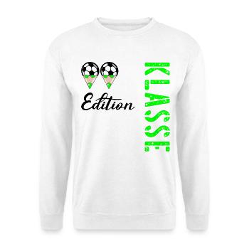 Fußball, Grundschule 2. Klasse - Unisex Pullover - Weiß - Vorne - Alina (178cm) & Michal (187cm)