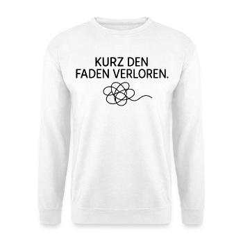 Kurz den Faden verloren ADHS Humor Minimalistisch - Unisex Pullover - Weiß - Vorne - Alina (178cm) & Michal (187cm)