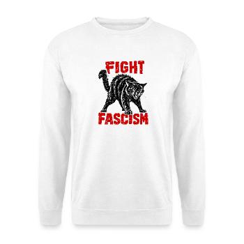 Fight Fascism Katze Antifaschismus Punk Statement - Unisex Pullover - Weiß - Vorne - Alina (178cm) & Michal (187cm)