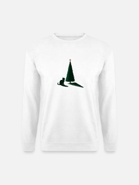 Christmas Tree Cat Silhouette - Unisex Pullover - Weiß