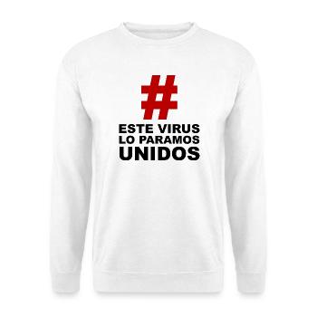 Wir stoppen dieses Virus gemeinsam - Unisex Pullover - Weiß - Vorne - Alina (178cm) & Michal (187cm)