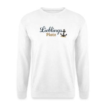 Lieblingsplatz – Maritimes Ankerdesign - Unisex Pullover - Weiß - Vorne - Alina (178cm) & Michal (187cm)