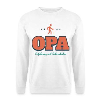 Opa – Erfahrung seit Jahrzehnten - Unisex Pullover - Weiß - Vorne - Alina (178cm) & Michal (187cm)