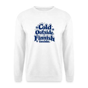 Draußen kalt. Finnisch drinnen. - Finnisches Sisu - Unisex Pullover - Weiß - Vorne - Alina (178cm) & Michal (187cm)
