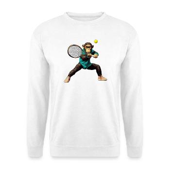 Tennis Schimpanse Affen - Unisex Pullover - Weiß - Vorne - Alina (178cm) & Michal (187cm)
