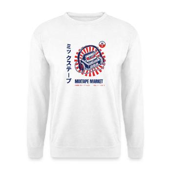 Mixtape Market Kassette mit einem Bleistift zurückspulen - Unisex Pullover - Weiß - Vorne - Alina (178cm) & Michal (187cm)