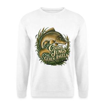 Angler Spruch Jungen Karpfen Schuppenkarpfen - Unisex Pullover - Weiß - Vorne - Alina (178cm) & Michal (187cm)