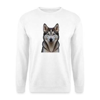 Eisblauer Husky Blick - Unisex Pullover - Weiß - Vorne - Alina (178cm) & Michal (187cm)