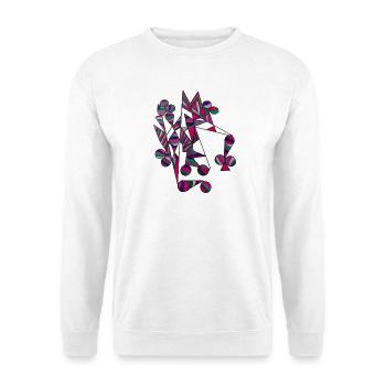 Geometrisches Farbgewitter Abstract - Unisex Pullover - Weiß - Vorne - Alina (178cm) & Michal (187cm)