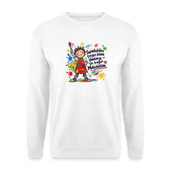 Kunterbunter Malheld – Kindermotiv - Unisex Pullover - Weiß - Vorne - Alina (178cm) & Michal (187cm)