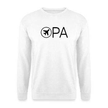 Opa mit Flugzeug – Schwarz - Unisex Pullover - Weiß - Vorne - Alina (178cm) & Michal (187cm)