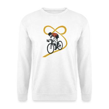 Endless Road Infinity Loop Radfahrer Minimalistische Kunst - Unisex Pullover - Weiß - Vorne - Alina (178cm) & Michal (187cm)