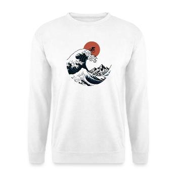 Japanische Ukiyo-e Gravel Bike Wave Art - Unisex Pullover - Weiß - Vorne - Alina (178cm) & Michal (187cm)